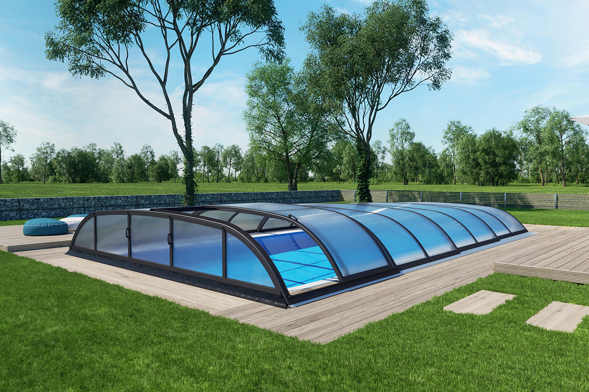Pool-Überdachung / Poolabdeckung SkyCover® Harmony Pool-Überdachung Harmony 3.7x6.3m | Standard-Verglasung: Doppelsteg