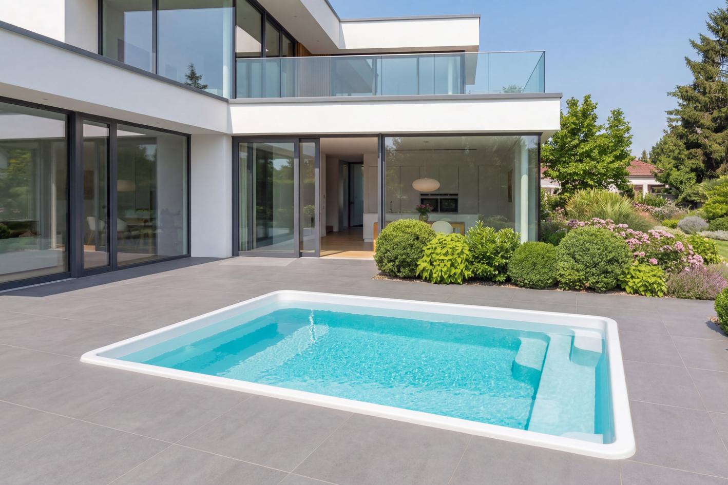 Mini Keramik Pool-Komplettset Cera Bay Cuby als Skimmer oder Überlauf Pool Skimmer Pool 4.00 x 2.16 x 1.00m | ohne Abdeckung