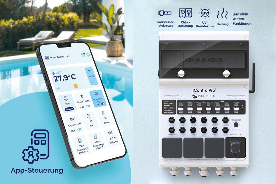 Intelligente Poolsteuerung iControlPro inkl. Stromverteiler und optionaler Pooldesinfektion zentrales Steuergerät Pro