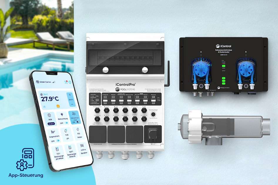 Intelligente Poolsteuerung iControlPro inkl. Stromverteiler und optionaler Pooldesinfektion Steuereinheit Pro mit Salzwasserelektrolyse