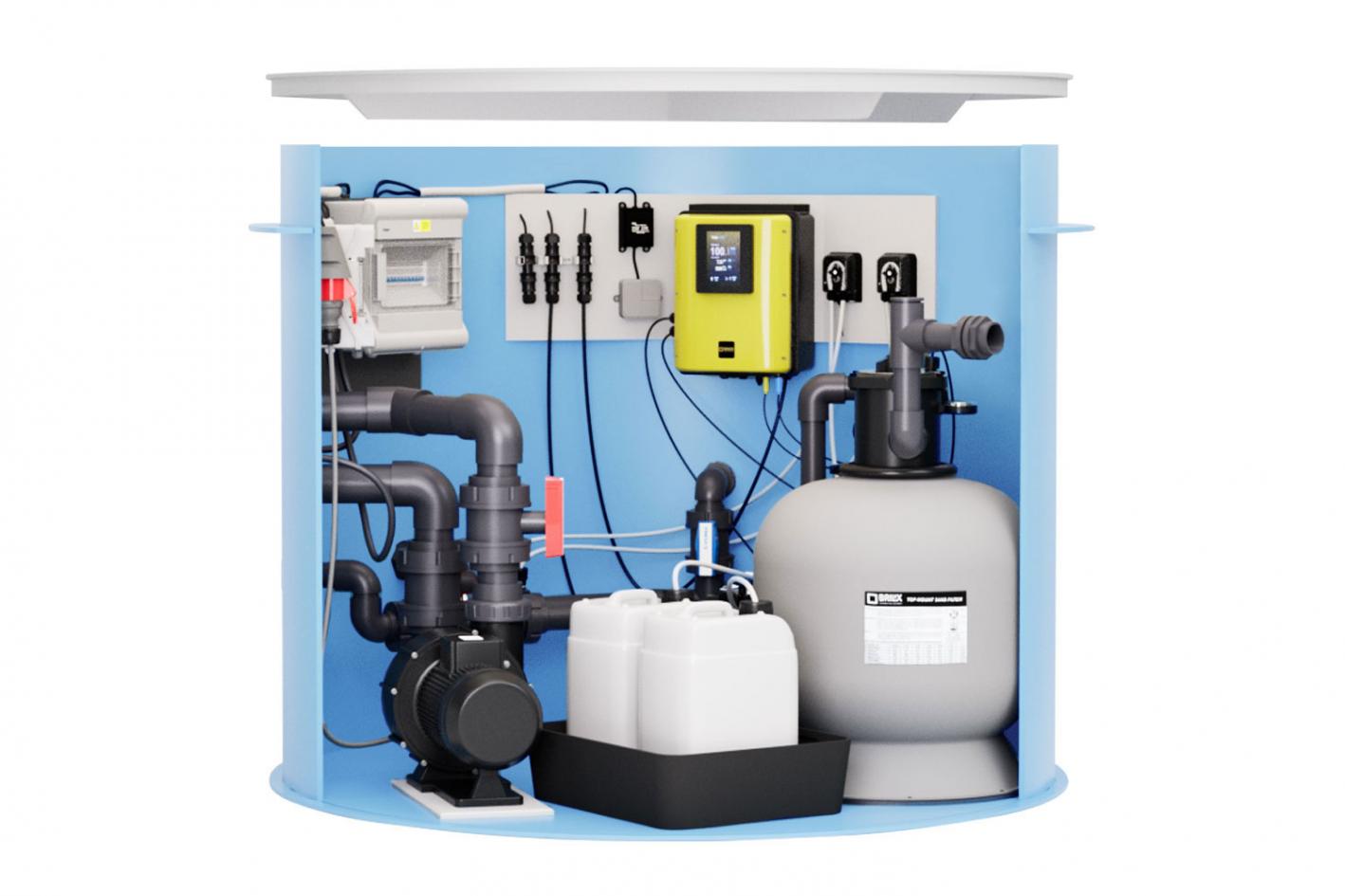 Pool-Technikschacht ChlorTec Plus | SaltFree mit Gegenstromanlage, Chlordosierung mit PH & Sandfilteranlage