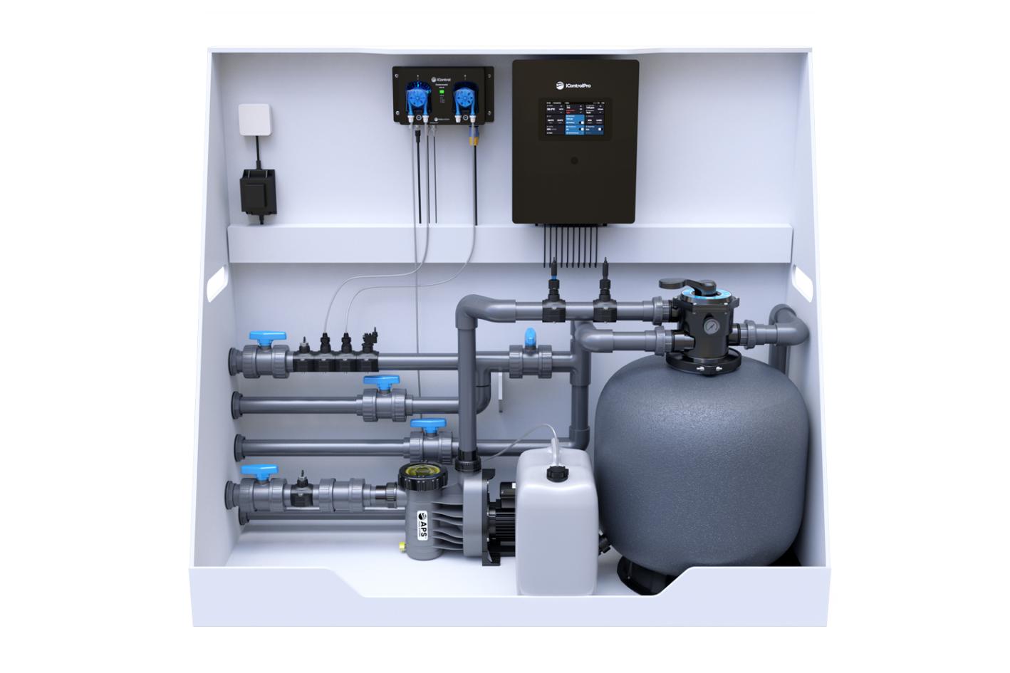 Pool-Technikwand iControlPro Chlor | intelligente Poolsteuerung mit Chlordosierung, Sandfilteranlage und optionaler Gegenstromanlage Pool-Technikwand iControlPro Chlor - ohne Gegenstromanlage