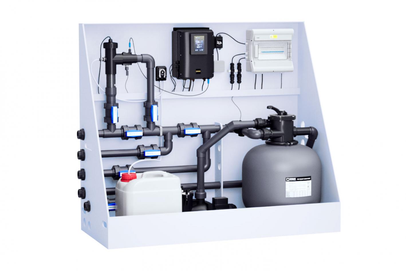 Pool-Technikwand SaltTec mit Salzwasserelektrolyse inkl. PH & Sandfilteranlage