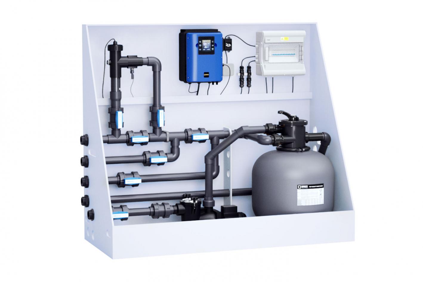 Pool-Technikwand SaltTec Lite mit Salzwasserelektrolyse & Sandfilteranlage