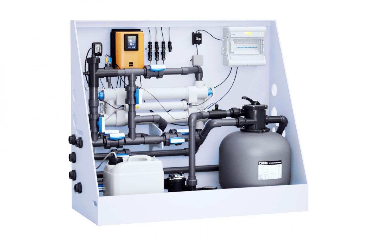 Pool-Technikwand UV-Tec | LowSalt mit UV-Desinfektion, Salzwasserelektrolyse inkl. PH & Sandfilteranlage