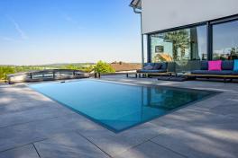 Edelstahlpool Komplettset Eternity® mit Skimmer-Fertigpool und optional elektrischem Rollo / Poolabdeckung Poolgröße 3,0 x 5,0m | ohne Abdeckung