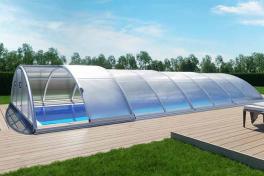 Mini Keramik Pool-Komplettset Cera Bay Cuby als Skimmer oder Überlauf Pool Skimmer Pool 4.00 x 2.16 x 1.30m | Überdachung Base 3.4x4.3m