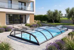 Pool-Überdachung / Poolabdeckung SkyCover® Harmony Pool-Überdachung Harmony 4.7x8.5m | Premium-Verglasung: Klarglasoptik ohne Querstreben