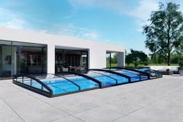 Albixon QBIG Benefit mit Überlauf Poolgröße 3,5 x 8,0m | Überdachung Liberty - ohne Schienen 4.0x8.5m