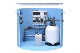 Pool-Technikschacht iControlPro Chlor | intelligente Poolsteuerung mit Chlordosierung, Sandfilteranlage und optionaler Gegenstromanlage