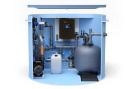 Pool-Technikschacht iControlPro Salt | intelligente Poolsteuerung mit Salzwasserelektrolyse, Sandfilteranlage und optionaler Gegenstromanlage