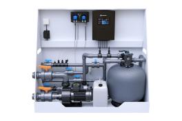 Pool-Technikwand iControlPro Chlor | intelligente Poolsteuerung mit Chlordosierung, Sandfilteranlage und optionaler Gegenstromanlage