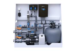 Pool-Technikwand iControlPro Salt | intelligente Poolsteuerung mit Salzwasserelektrolyse, Sandfilteranlage und optionaler Gegenstromanlage