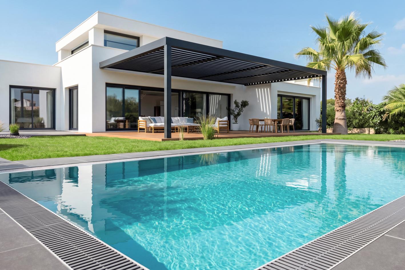 Pool Komplettset Infinity® ONE mit Überlauf-Fertigpool und optional elektrischem Rolladen / Poolabdeckung
