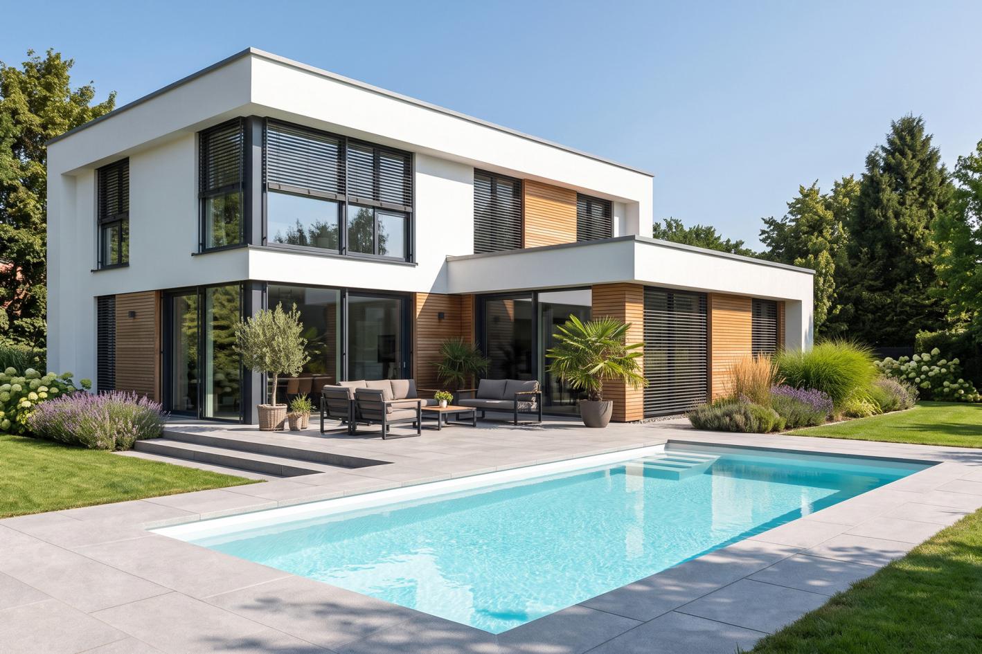 Pool Komplettset Premium ONE® mit Skimmer-Fertigpool und optional elektrischem Rollo / Poolabdeckung