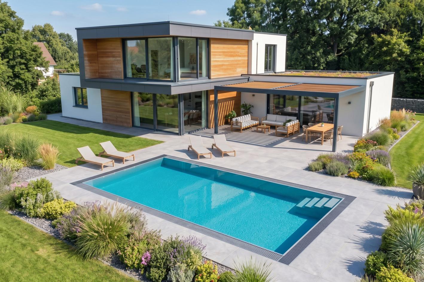 Pool Komplettset Infinity® ONE mit Überlauf-Fertigpool und optional elektrischem Rolladen / Poolabdeckung