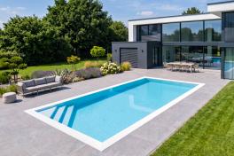 Pool Komplettset Infinity® Bay mit Überlauf-Schwimmbecken und optionaler Poolüberdachung / elektrischem Rollo