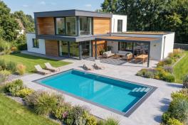 Pool Komplettset Infinity® ONE mit Überlauf-Fertigpool und optional elektrischem Rolladen / Poolabdeckung