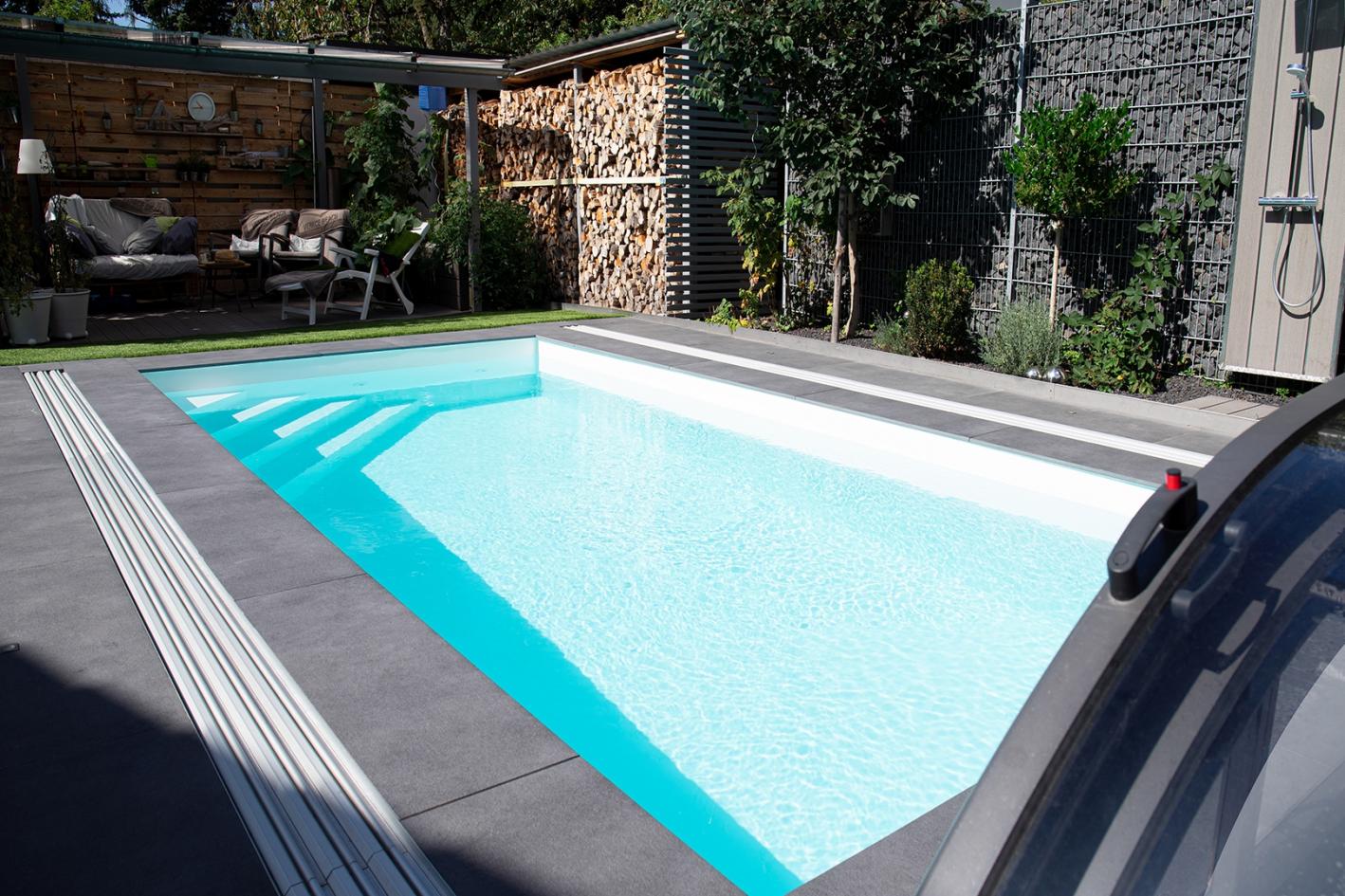 Pool Komplettset Premium ONE® mit Skimmer-Fertigpool und optional elektrischem Rollo / Poolabdeckung Poolgröße 3,0 x 6,0m | ohne Abdeckung