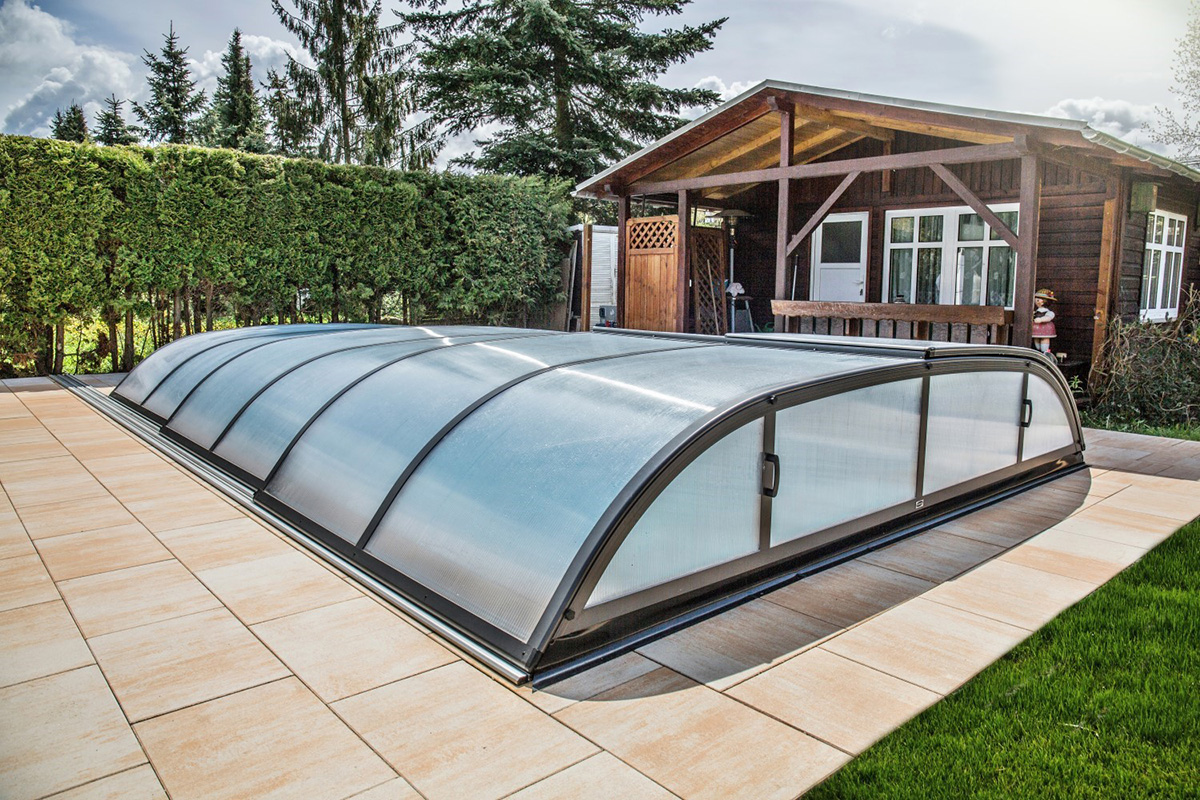 Pool-Überdachung / Poolabdeckung SkyCover® Harmony Pool-Überdachung Harmony 4.7x8.5m | Standard-Verglasung: Doppelsteg