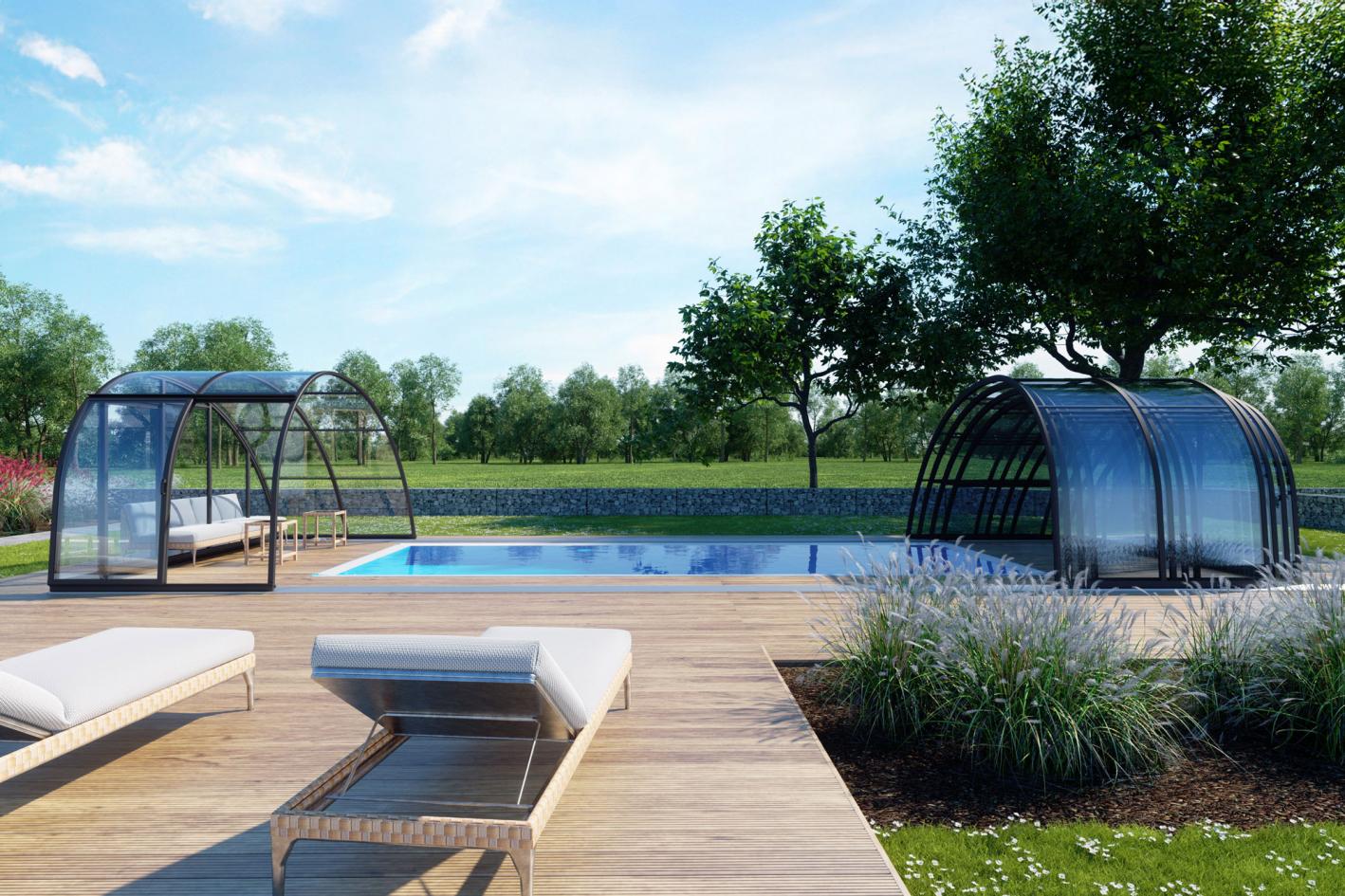 Poolhalle / Schwimmbadhalle SkyCover® Vision Poolhalle Vision 5.3x10.6m | Premium-Verglasung: Klarglasoptik