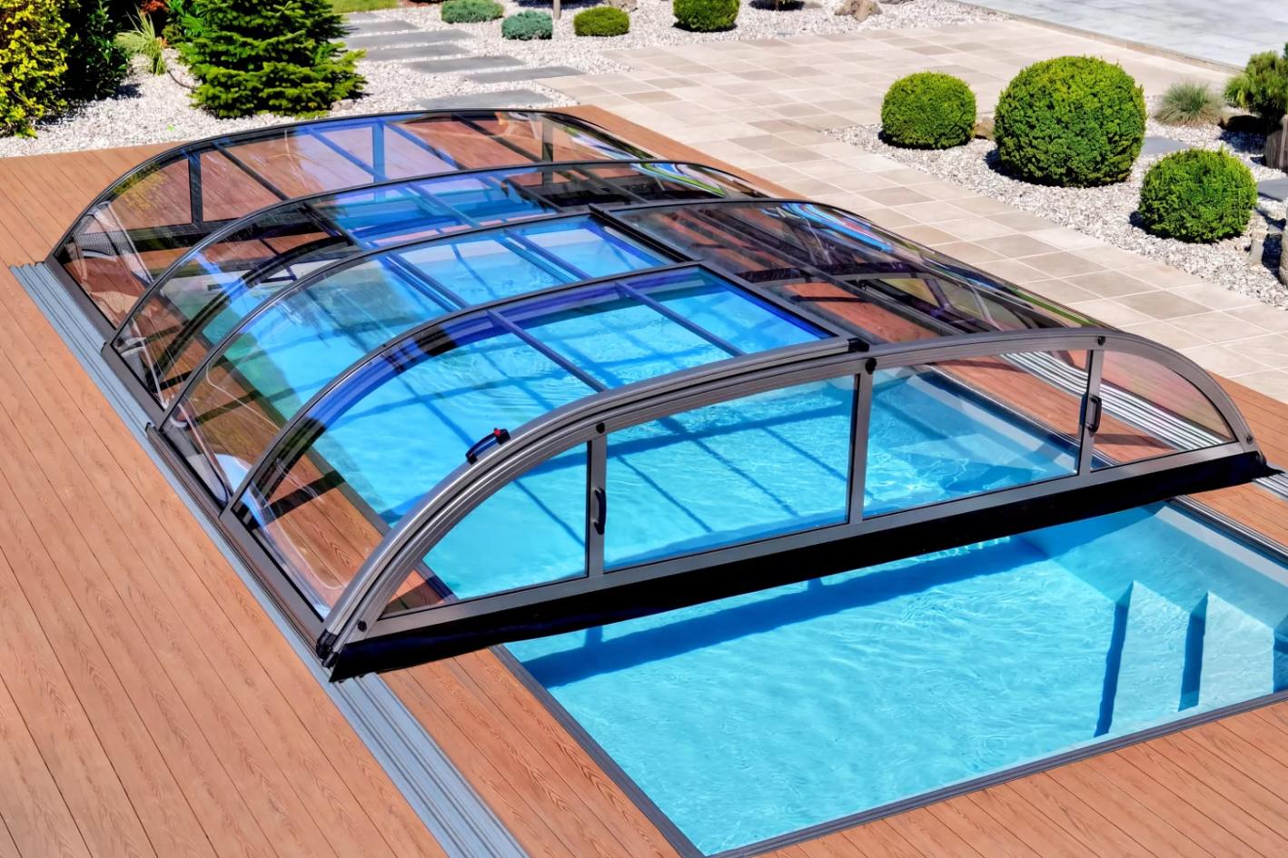 Pool-Überdachung / Poolabdeckung SkyCover® Harmony Pool-Überdachung Harmony 3.7x6.3m | Premium-Verglasung: Klarglasoptik ohne Querstreben