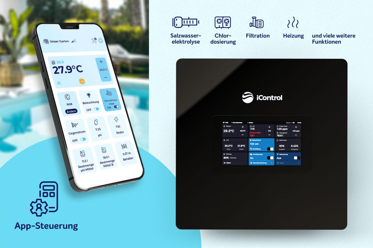 Intelligente Poolsteuerung iControl-Touch mit optionaler Pooldesinfektion zentrales Steuergerät Touch
