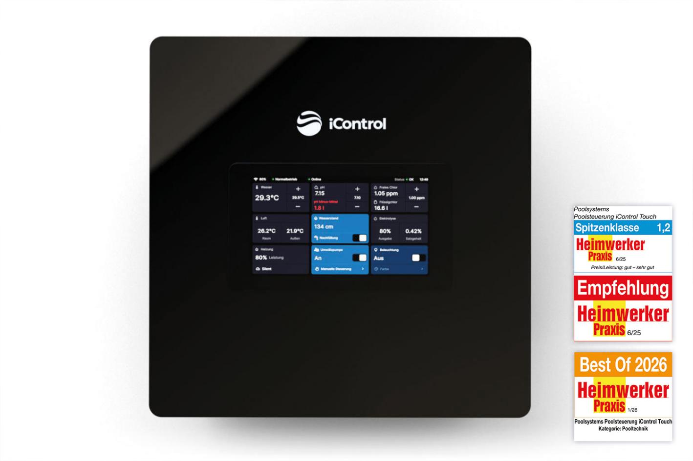 Intelligente Poolsteuerung iControl-Touch mit optionaler Pooldesinfektion zentrales Steuergerät Touch