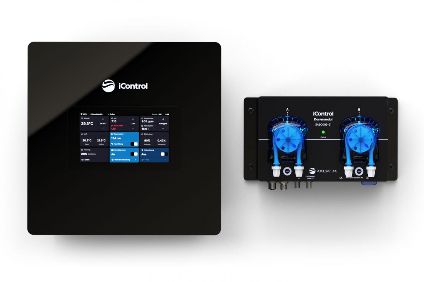 Pool-Dosieranlage iControl Chlor mit Touchdisplay, intelligenter Poolsteuerung und optionaler pH-Regulierung