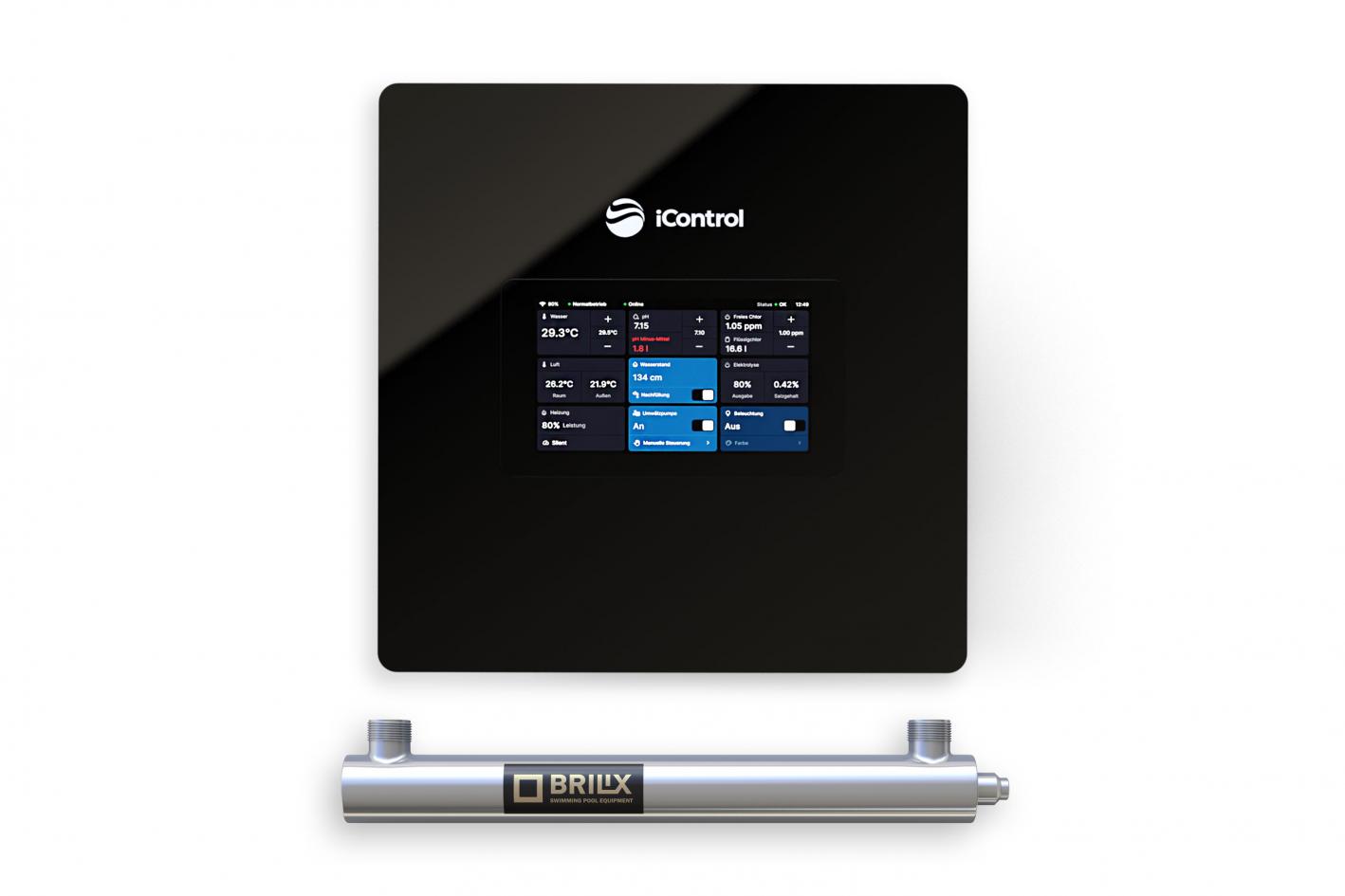 Pool Desinfektion iControl UV mit Touchdisplay, intelligenter Poolsteuerung und optionaler pH Regulierung bis 140m³ Wasservolumen