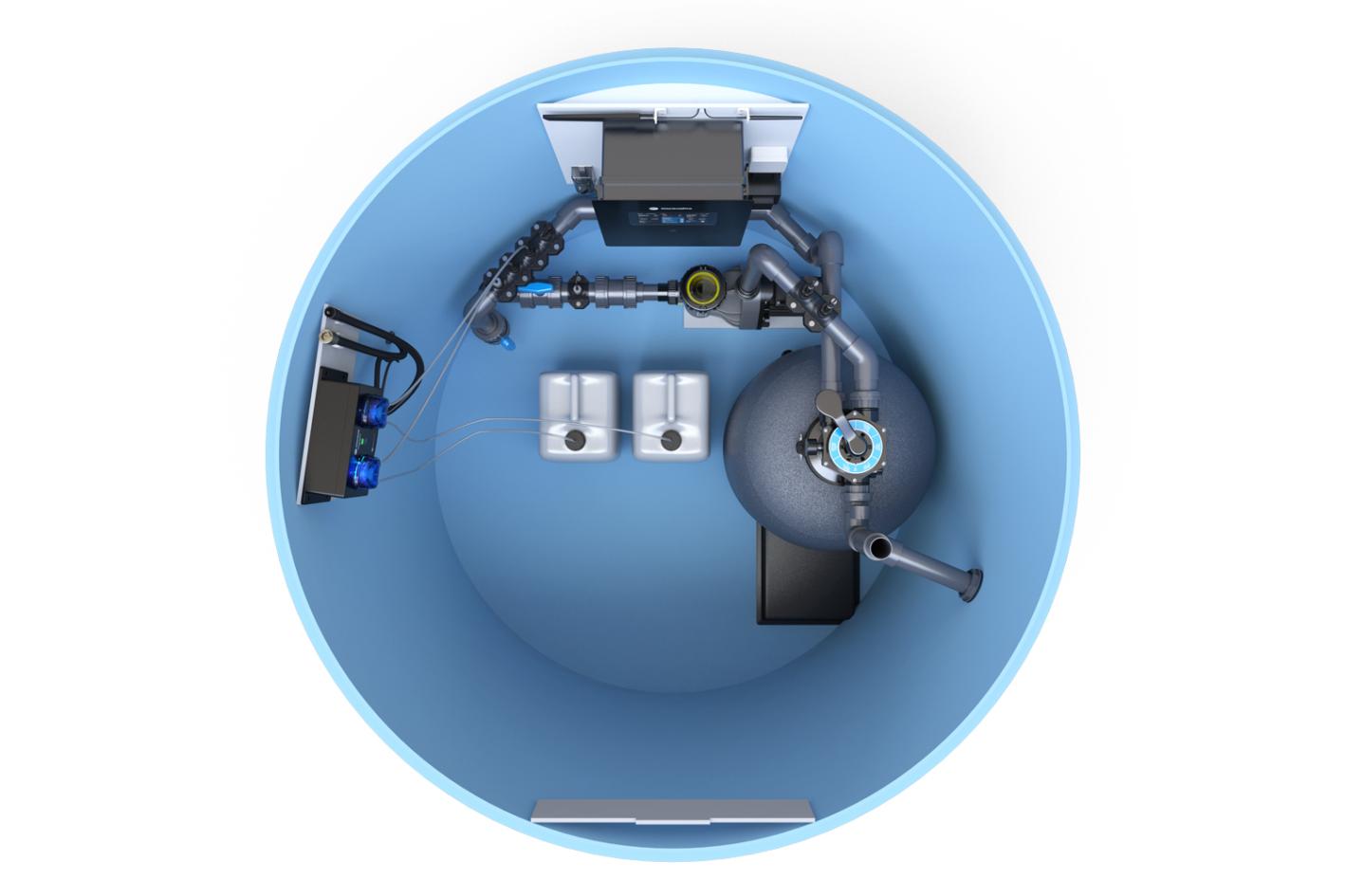 Pool-Technikschacht iControlPro Chlor | intelligente Poolsteuerung mit Chlordosierung, Sandfilteranlage und optionaler Gegenstromanlage Pool-Technikschacht iControlPro Chlor - ohne Gegenstromanlage