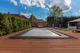 Edelstahlpool Komplettset Eternity® mit Skimmer-Fertigpool und optional elektrischem Rollo / Poolabdeckung Poolgröße 4,0 x 9,0m | Unterflurrolladen Wand