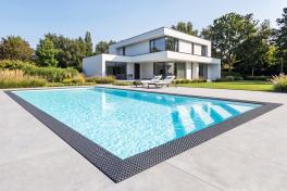Pool Komplettset Infinity® Bay mit Überlauf-Schwimmbecken und optionaler Poolüberdachung / elektrischem Rollo