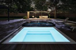 Mini Pool Infinity® Bay - quadratischer Überlauf Loungepool mit optionaler Poolüberdachung / elektrischem Rollo