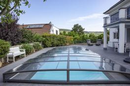 Mini Keramik Pool-Komplettset Cera Bay Cuby als Skimmer oder Überlauf Pool Skimmer Pool 4.82 x 2.32 x 1.40m | Überdachung Neo Clear 3.5x5.3m