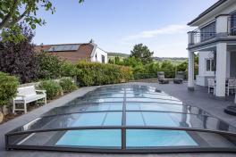Pool-Überdachung / Poolabdeckung SkyCover® Neo 4.0x8.5m Premium-Verglasung: Klarglasoptik