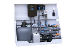 Pool-Technikwand iControlPro Salt | intelligente Poolsteuerung mit Salzwasserelektrolyse, Sandfilteranlage und optionaler Gegenstromanlage Pool-Technikwand iControlPro Salt Plus - mit Gegenstromanlage