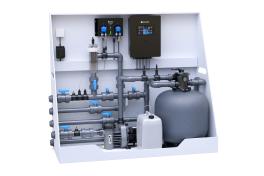 Pool-Technikwand iControlPro Salt | intelligente Poolsteuerung mit Salzwasserelektrolyse, Sandfilteranlage und optionaler Gegenstromanlage Pool-Technikwand iControlPro Salt - ohne Gegenstromanlage