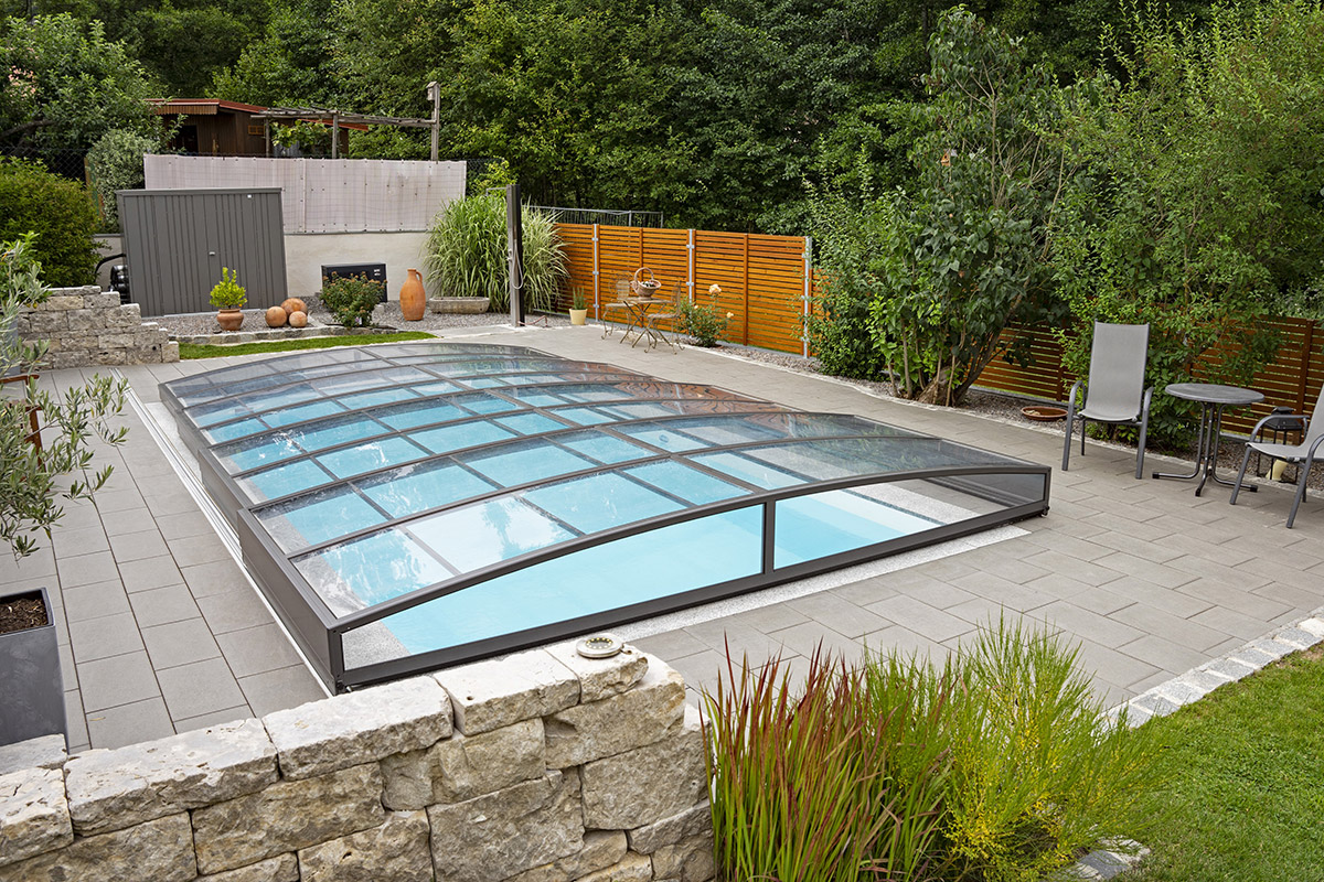 Pool-Überdachung / Poolabdeckung SkyCover® Neo Pool-Überdachung Neo 3.5x5.3m | Premium-Verglasung: Klarglasoptik
