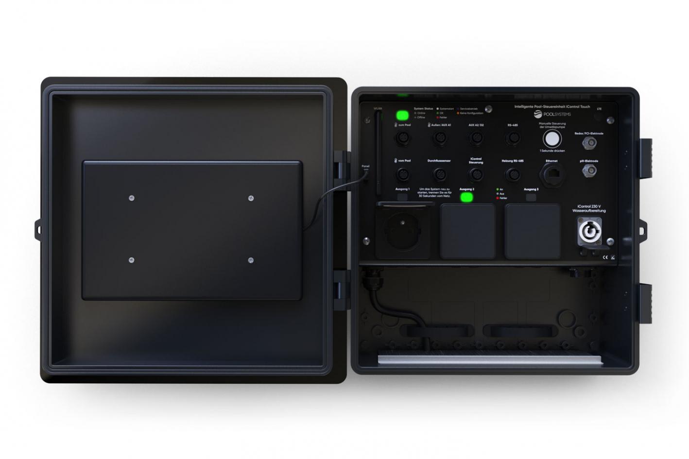 Pool-Salzwasserelektrolyse iControl Salt mit Touchdisplay, intelligenter Poolsteuerung und optionaler pH-Regulierung