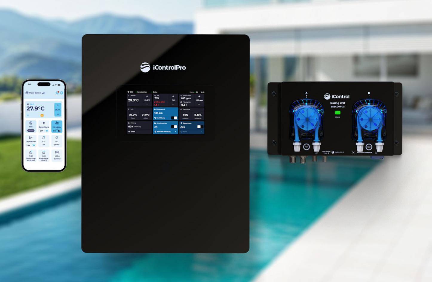 Pool-Dosieranlage iControlPro Touch Chlor mit intelligenter Poolsteuerung und optionaler pH-Regulierung, inkl. Stromverteiler