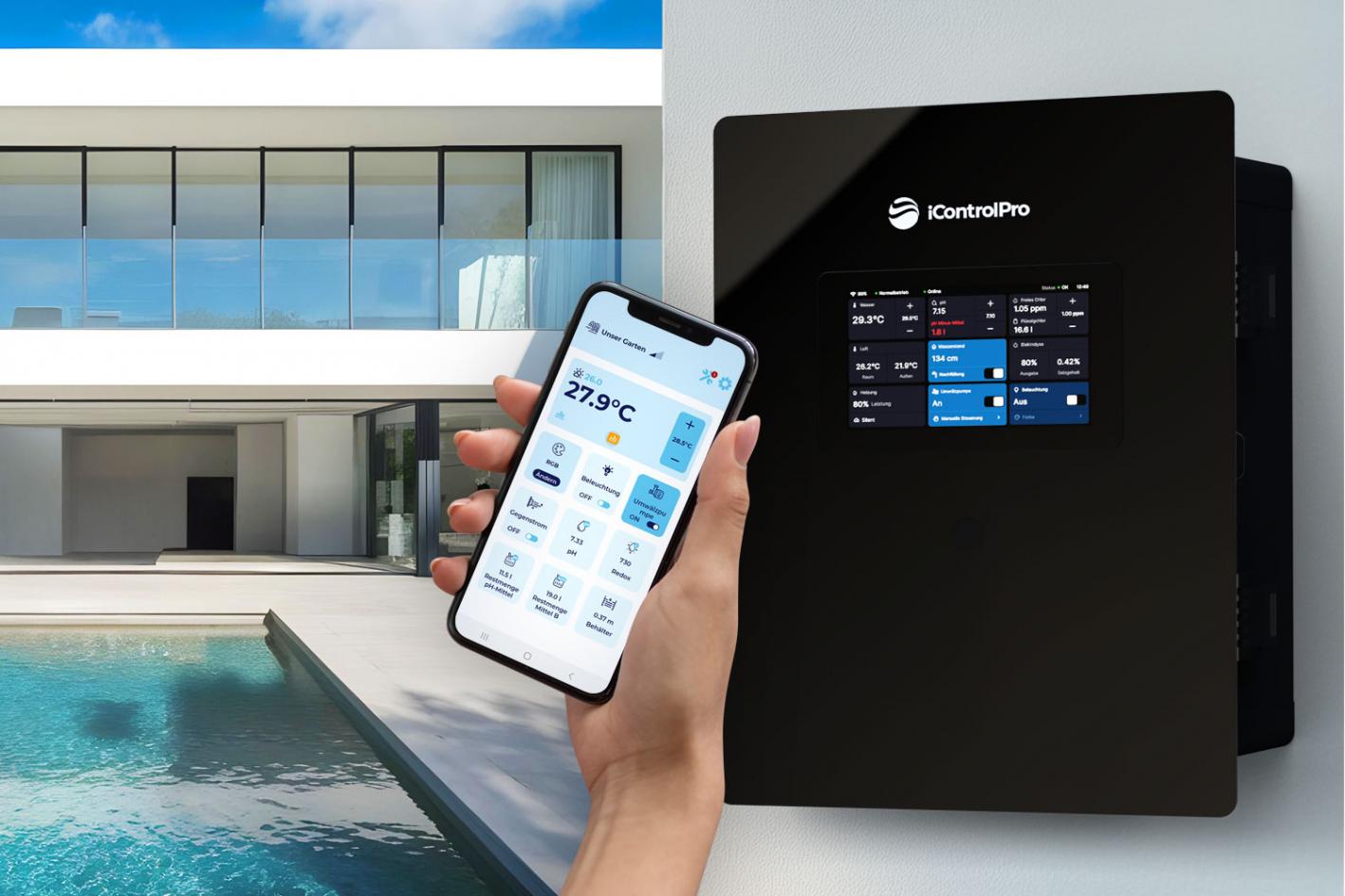 Intelligente Poolsteuerung iControlPro Touch inkl. Stromverteiler und optionaler Pooldesinfektion