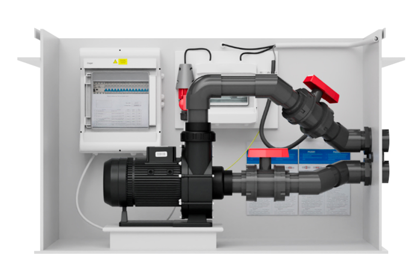 Pool-Technikschacht Jet mit Gegenstromanlage und Zeitschaltuhr inkl. Piezo-Steuerung Gegenstromanlage Elegance 80m³, 400V