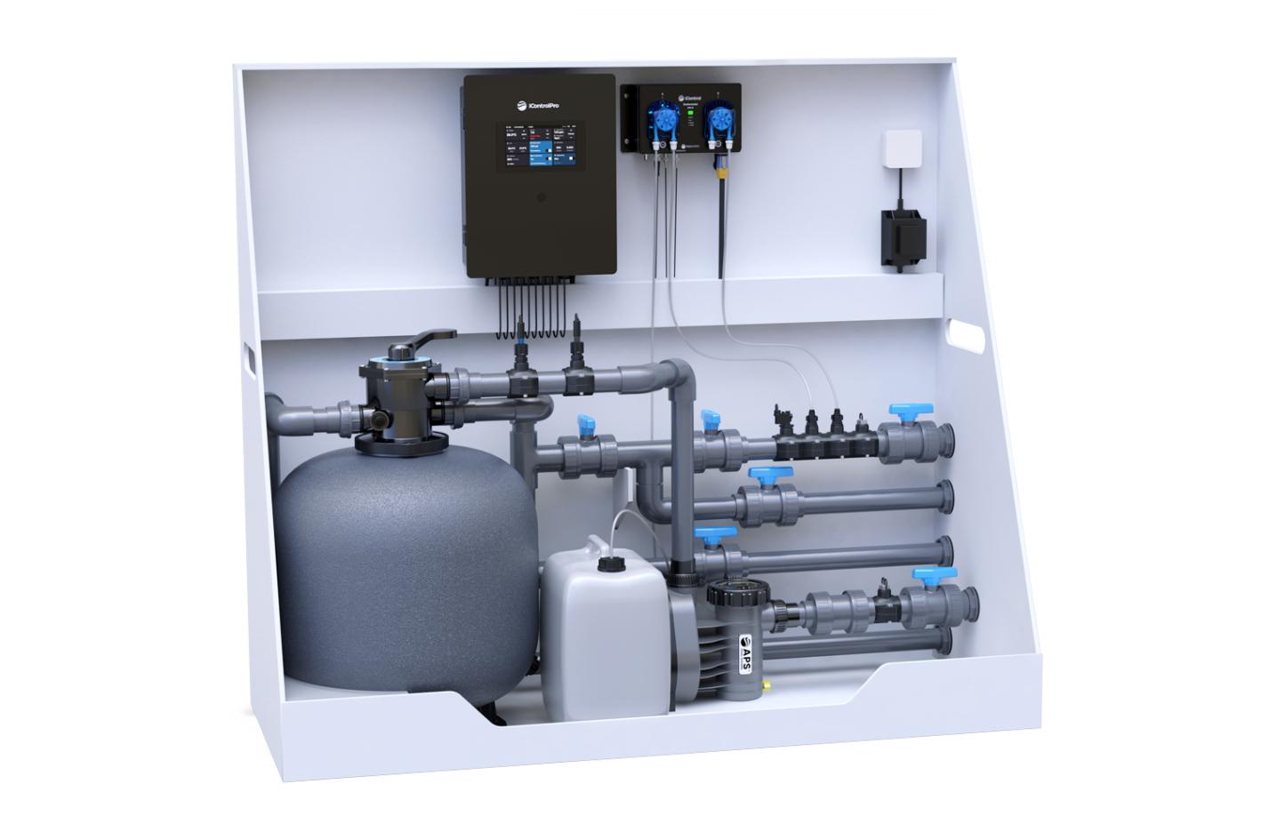Pool-Technikwand iControlPro Chlor | intelligente Poolsteuerung mit Chlordosierung, Sandfilteranlage und optionaler Gegenstromanlage Pool-Technikwand iControlPro Chlor - ohne Gegenstromanlage