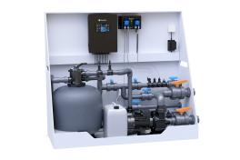 Pool-Technikwand iControlPro Chlor | intelligente Poolsteuerung mit Chlordosierung, Sandfilteranlage und optionaler Gegenstromanlage Pool-Technikwand iControlPro Chlor Plus - mit Gegenstromanlage