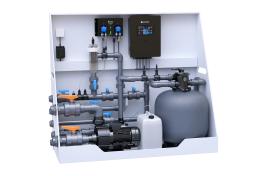 Pool-Technikwand iControlPro Salt | intelligente Poolsteuerung mit Salzwasserelektrolyse, Sandfilteranlage und optionaler Gegenstromanlage Pool-Technikwand iControlPro Salt Plus - mit Gegenstromanlage