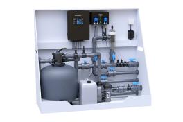 Pool-Technikwand iControlPro Salt | intelligente Poolsteuerung mit Salzwasserelektrolyse, Sandfilteranlage und optionaler Gegenstromanlage Pool-Technikwand iControlPro Salt - ohne Gegenstromanlage