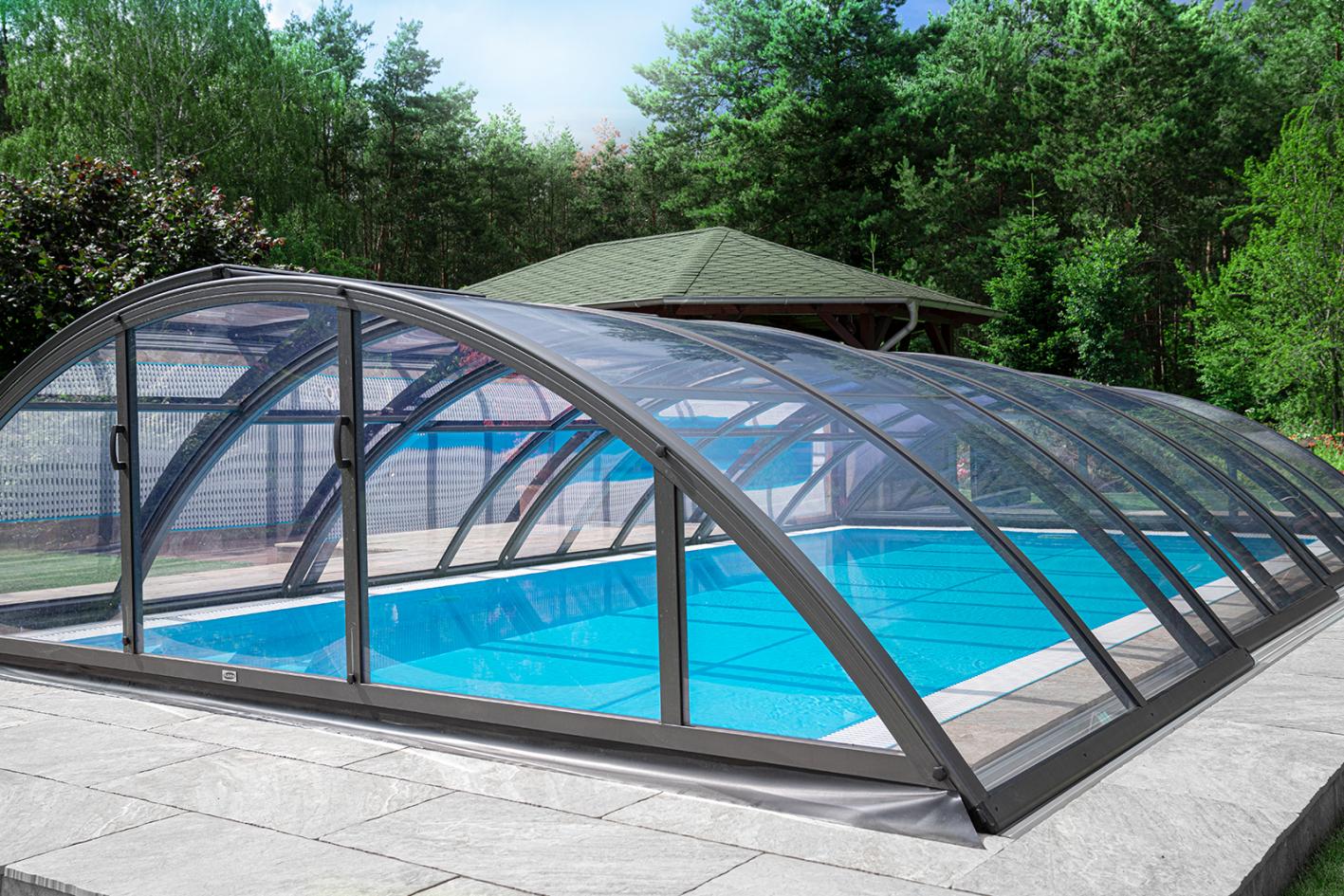 Mini Keramik Pool-Komplettset Cera Bay Cuby als Skimmer oder Überlauf Pool Überlauf Pool 4.00 x 2.50 x 1.25m | Überdachung Base Clear 3.4x4.3