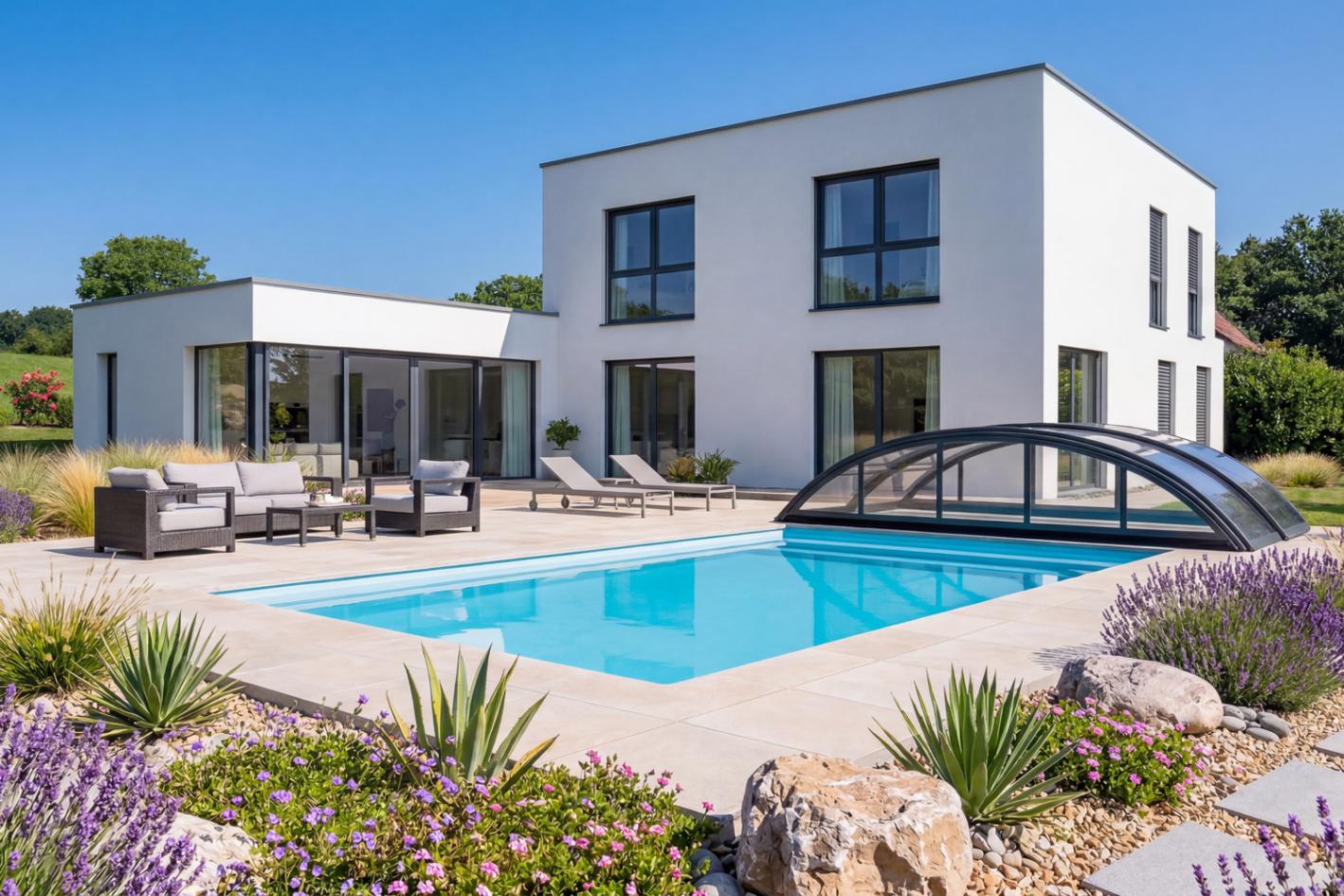 Pool-Überdachung / Poolabdeckung SkyCover® Base Pool-Überdachung Base 4.2x8.5m | Premium-Verglasung: Klarglasoptik ohne Querstreben