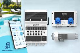 Pool-Technikwand iControlPro Salt | intelligente Poolsteuerung mit Salzwasserelektrolyse, Sandfilteranlage und optionaler Gegenstromanlage